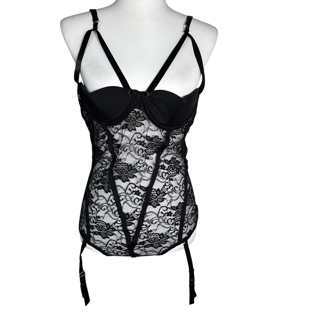 BACI NWT Women's 14-18 Black Lace Teddy Bodysuit Crotchless Sexy Garter Lingerie